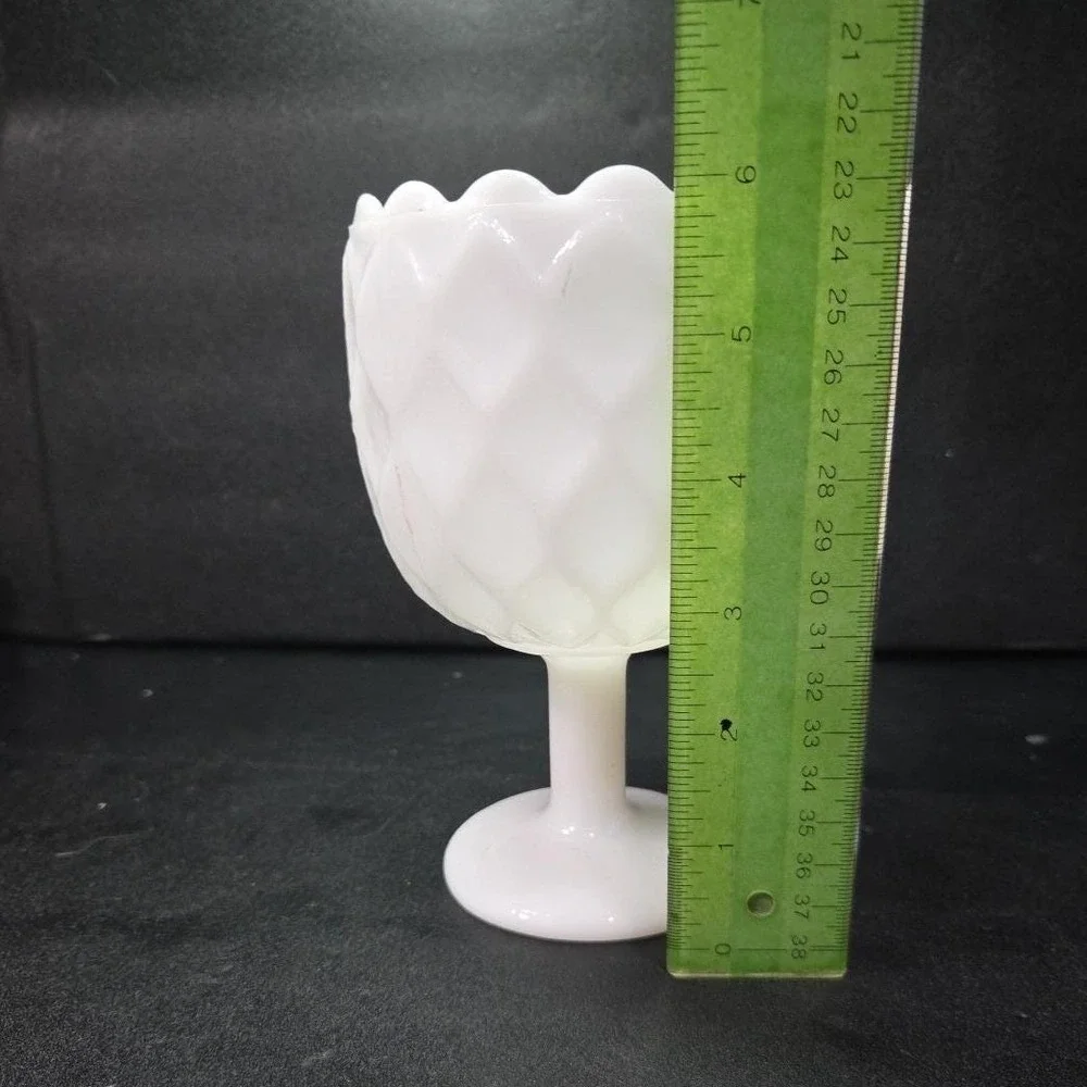 Milk Glass Diamond Pedestal Compote, Vintage White Textured‎ Goblet, Replacement